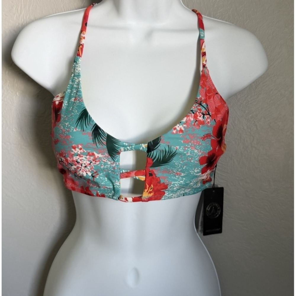 RELLECIGA Bikini Top Women's Medium Tropical Padded Scoop Neck Adjustable‎ NEW!